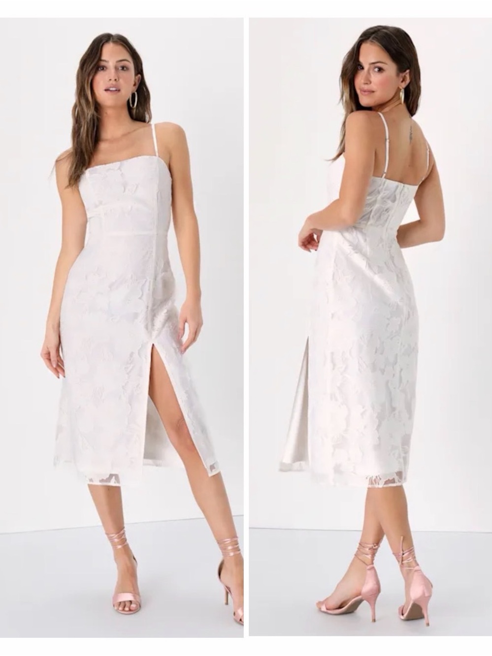Lulus Made for the Occassion White Floral Jacquard Midi Dress